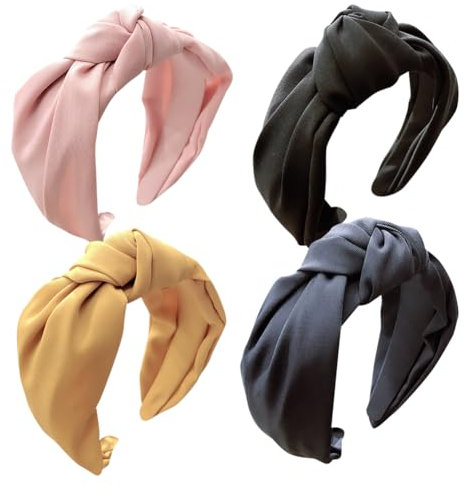 Lot de 4 bandeaux noués en tissu avec nœud supérieur, couleur unie, serre-tête à nœud croisé, antidérapants, torsadés pour femmes et filles
