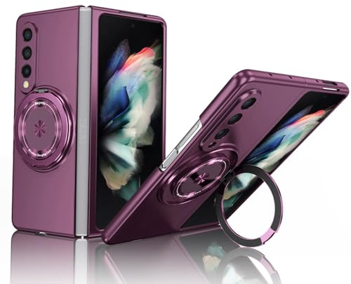 ZHOZEXIN Handyhülle für Samsung Galaxy Z Fold 3 5G Abdeckung, magnetischer Standringhalter Stoßfeste schlanke Handyhülle Schutzhülle Kompatibel mit Samsung Galaxy Z Fold3 (Lila)