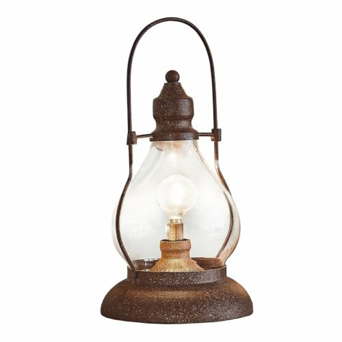 Loberon Wiederaufladbare LED-Laterne Cortney, Marmoriertes Antik-Finish, Vintage-Charme, LED-Beleuchtung, USB-C-aufladbar, Eisen, Glas, antikbraun