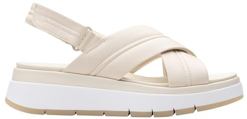 Clarks Women's Tuscan Cross Sandal, Cream Leather, 5 UK