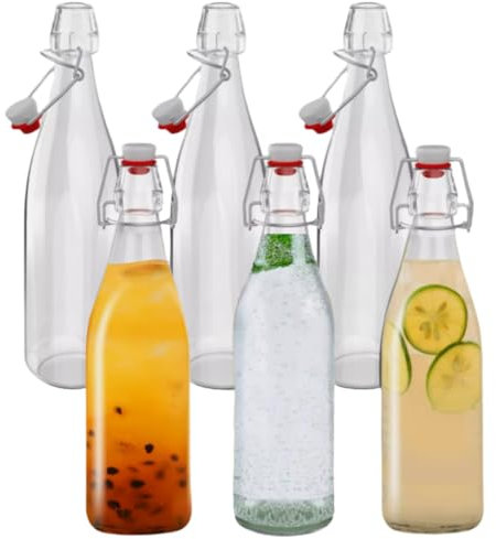 MEETOZ Glass Bottles With Airtight Stoppers - 6PCS 500ml/17Oz Clear Preserve Bottles for Oil, Wine, Vinegar, Condiments, Water, Juice - Clip Top