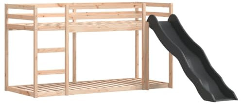 vidaXL Etagenbett, Stockbett mit Rutsche Leiter ohne Matratze, Kinderbett mit Rausfallschutz, Spielbett Bett, 90x200cm Massivholz Kiefer