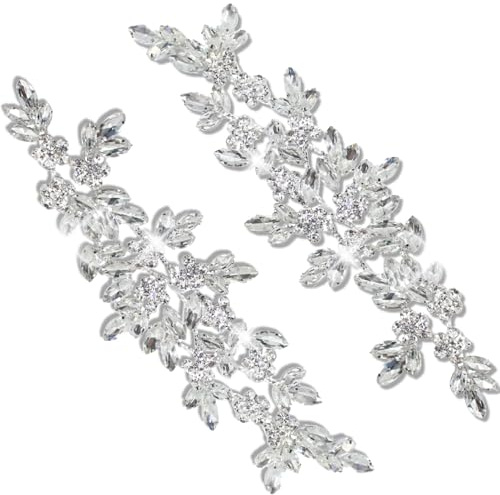PEARLY JUN Handgefertigte Strass-Applikation Flower Glass Rhinestone Applique Näh-Applikationsaufnäher mit Kristallen Strass-Applikation für Brautkleid DIY-Taschen Dekoration für Kleider handnähte