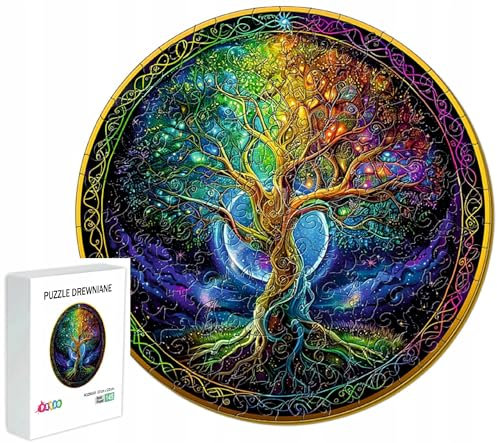 PASJO - Puzzle in legno per adulti con albero della vita, 145 pezzi, 22 x 22 cm - Idea regalo per bambini - Puzzle albero della vita - Puzzle in legno unico a forma di animale - Jigsaw creativo