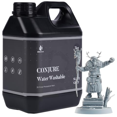 Conjure Water Washable Resin für 3D-Drucker, schrumpfungsarm und hochpräzise, 405 nm UV-härtendes Photopolymer-Harz, für LCD/DLP/MSLA Resin-Drucker, hellgrau, 2 kg