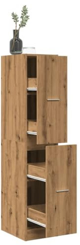 Homgoday Apothekerschrank Auszugschrank Medizinschrank Beistellschrank Mehrzweckschrank Aufbewahrungsschrank Schrank mit 4 Schubladen Artisan-Eiche 30x41x144,5 cm Holzwerkstoff