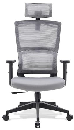 BLACK POINT Bürostuhl Ergonomisch, Schreibtischstuhl mit Verstellbarer Kopfstütze, Armlehnen, Lendenwirbelstütze, Drehstuhl Wippfunktion,Rückenschonend, Bürostuhl 150kg