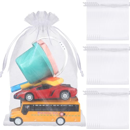 Sweetude 30 Pcs 16 x 24 Inches Drawstring Organza Gift Bag Bulk, White | Extra Large XL Drawstring Closure, Sheer Mesh Pouches for Jewelry Candy Wedding Favors, Reusable Party Gift Packaging