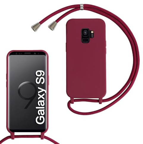 SLWYF Kompatibel mit Samsung Galaxy S9 Hülle, Handykette Hülle Silikon Seil Necklace Handyhülle mit Kordel Tasche TPU Bumper Schutzhülle für Galaxy S9 - Rot