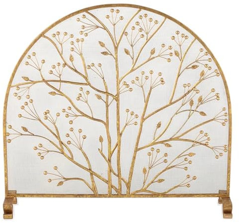 Cell Phone Locker Ornate Fire Place Cover for The Living Room, Tree Branch Pattern Fireplace Screen with Metal Mesh, High-Temperature Coating Spark Guard