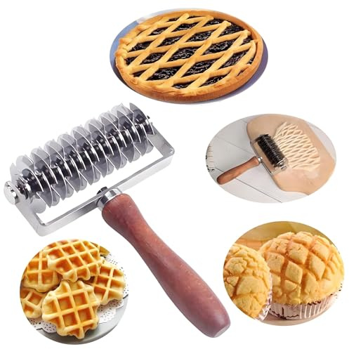 Alrens Cortador de rejilla de acero inoxidable con mango de madera, cortador de pizza, rejilla para tartas, deliciosos herramienta de cocina profesional para bases de pizza cortadas con precisión