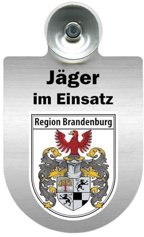 Alu-Dienstschild Jäger im Einsatz 10x16 cm, für Auto Fahrzeug Windschutzscheibe mit Saugnapf für Frontscheibe (Brandenburg)
