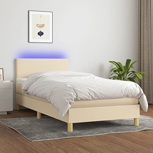 LAPOOH Boxspringbett mit Matratze & LED Creme 80x200 cm Stoff, Bett, Bed Frame, Familienbett, Bettrahmen, Bett Gestell, Bett Rahmengestell, Schlafzimmer Bett - 3133514