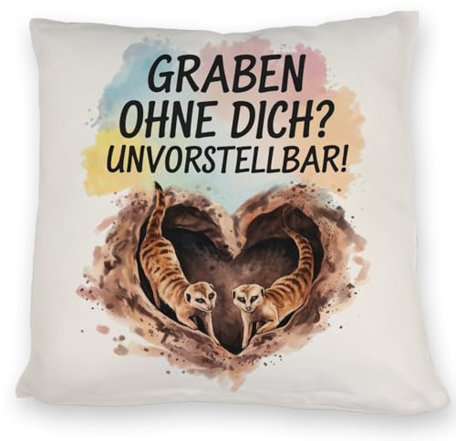 speecheese Erdmännchen Graben EIN Herz Kissen - Unvorstellbar ohne Dich niedliches DekoKissen mit Spruch für die Liebe