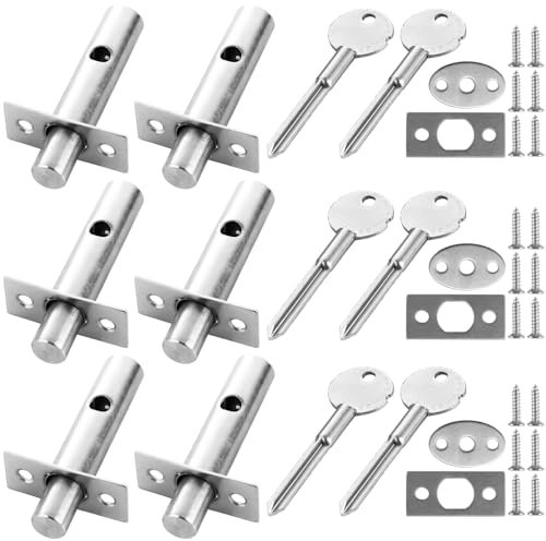 APACALI 6 Pairs Dead Bolts with Key, Stainless Steel Internal Door Lock, Door Security Rack Bolt, Mortice Door Bolts for Internal Doors Windows, Enhanced Protection for Doors Windows, Silver