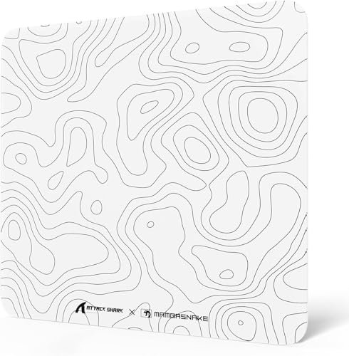 MAMBASNAKE x ATTACK SHARK CM05 Contour Glass Hard Gaming Mousepad,Nano-Micro-Etched Texture,Smooth Glass Surface,High Accuracy,Fast-Moving,Anti-Scratch, PU Leather Non-Slip Base, Large Size(450×400mm)