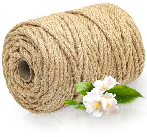 Cuerda de Yute para Jardín, 9mmx80m Cuerda Cañamo Natural, Cuerda Gruesa para Manualidades, Hilo Cordón Rollo Grande Marrón Natural Gruesa Fuerte, Cuerda para Embalaje & Decoración