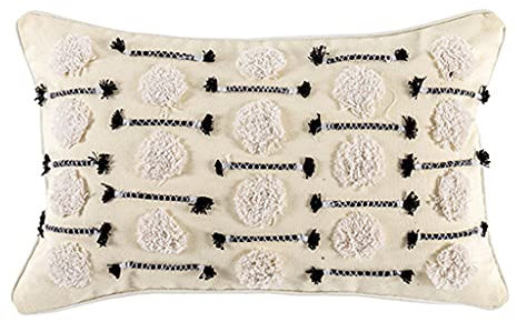 LfrXtra Modernes, gewebtes Kissen mit Bommeln und Streifen