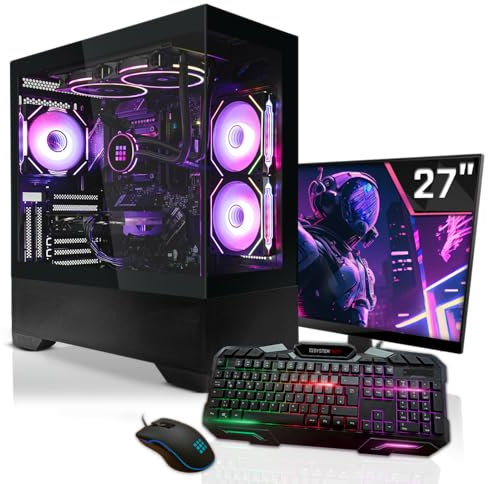 SYSTEMTREFF Gaming Komplett PC Set AMD Ryzen 9 9900X3D 16x5.5GHz | AMD Radeon RX 9070 16GB DX12 | 1TB M.2 NVMe | 32GB DDR5 RAM | Windows 11 | 27 TFT Monitor | Desktop Paket Computer für Gamer, Gaming