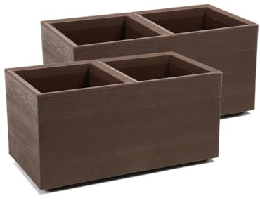 Kreher Pflanzkasten XXL in Holz-Optik mit Rollen (Espresso, 2x) | Robust und wetterfest mit praktischem Entwässerungssystem, ideal für Garten, Terrasse und Balkon