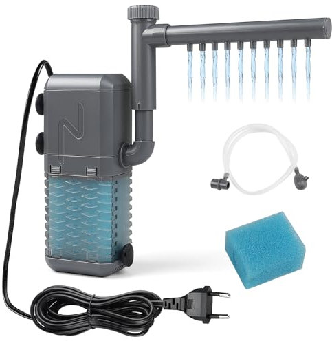 EXLECO Aquarium Filter 6W 600L/H 0.8M Aquarium Inennfilter mit Ersatz Schwamm, Einstellbarer Aquariumfilter für Kleine Tank 20-40L, Aquarium Filterpumpe Schwammfilter für Aquarien mit Sprühstange