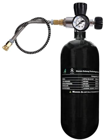 TUXING Depósito de Aire de Fibra de Carbono de 2 litros (estación de llenado de Botellas y Paintball con válvula de Doble Calibre para PCP, Rifle de Aire, Buceo, esnórquel, Deportes acuáticos)