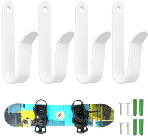 JINTANG Supporto da Parete per Snowboard,2pcs Supporto Orizzontale da Parete per Skateboard,Nero Porta Sci da Muro per Skateboard per riporre ed esporre,skiboard,Longboard,Skateboard (Bianco, 4pcs)