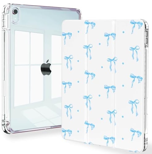 Feams Slim Case for iPad Air 11-inch M3 2025 / M2 2024, iPad Air 5th Generation 2022 / iPad Air 4th Generation 2020 10.9 Inch Case Clear Back with Pencil Holder & Auto Sleep, Blue Bow