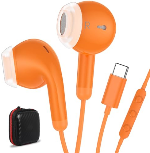 Auricolari USB C USB Type-C Cuffie per iPad 10a generazione iPhone 17 16 Pro 15 Plus Galaxy S21 Cuffie cablate Auricolari con microfono Controllo del volume Isolamento acustico Cuffie stereo HiFi