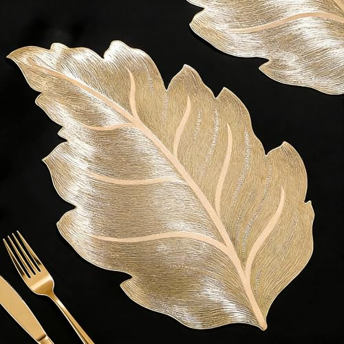 FAVE Gold Tischsets 6er-Set, Abwaschbar mit Blattmuster (38cm) | Hitzebeständig, leicht zu reinigen, elegantes Tischdeko, Platzsets Abwaschbar für Events, Zuhause & täglicher Gebrauch