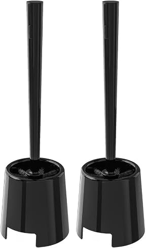BOLMEN - Toilet brush and holder, Black plastic with Strong Dense Bristles (Pack of 2)