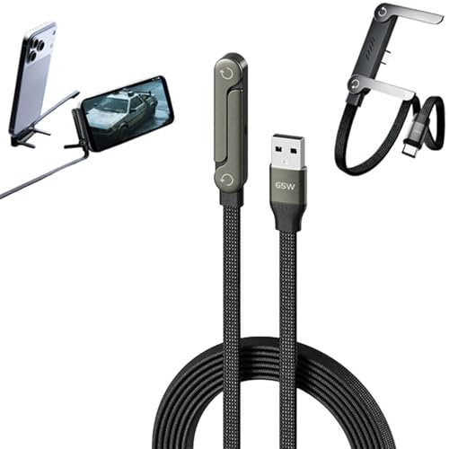 Invisible Holder Charger Cable with Stand,USB to Type-C,65W Braided Fast Charge Cable with Built-in Phone Stand,90 Degree USB C Cable Right Angle Multi-Functional Charger Cord