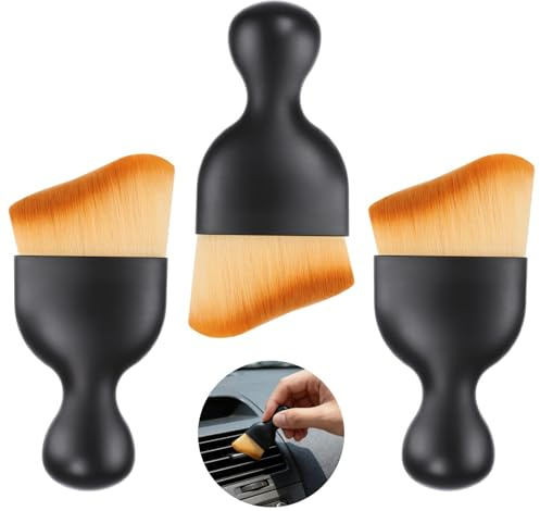 Dwsdws 3Pcs Car Interior Cleaning Brush Car Detailing Brush Car Dust Brush | Car Cleaning Brush with Soft Bristle,Curved Crevice Beauty Removal Brushes,Short-Handled,for Automotive Dashboard,Vents,Seats