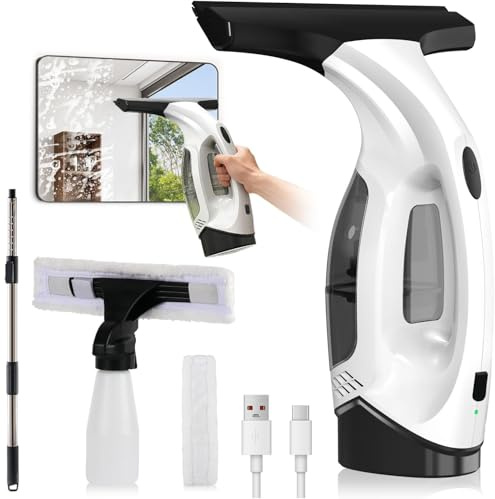Aspirateur de vitres sans fil avec batterie de 2000 mAh, réservoir d'eau de 150 ml et raclette de 280 mm, nettoyage sans traces pour surfaces en verre