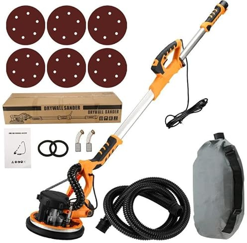 Ponceuse Girafe,1390W 215 mm Ponceuse Mur et Plafond,6 Vitesses (900 à 1200 tr/min),Long Tuyau à PoussièrePoignée Télescopique, Lumière LED