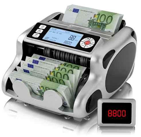 Aneken K08 Geldzählmaschine mit 3,8 Großem LCD & Value Display, 6-fach UV/MG/IR/DD/VI/FA Falschgelderkennung, Addieren/Batch-Modus, 1200 Scheine/Min., einfache Bedienung, für EUR/USD