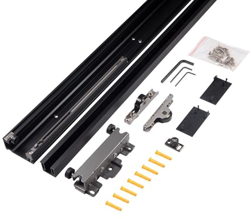Binario per Porta Scorrevole Porta Scorrevole con Binario Fantasma Invisibile con Installazione Vicino al Soffitto (Spazio Superiore di 2 cm), Kit di Ferramenta per Porta Bypass(104cm/40.9in)