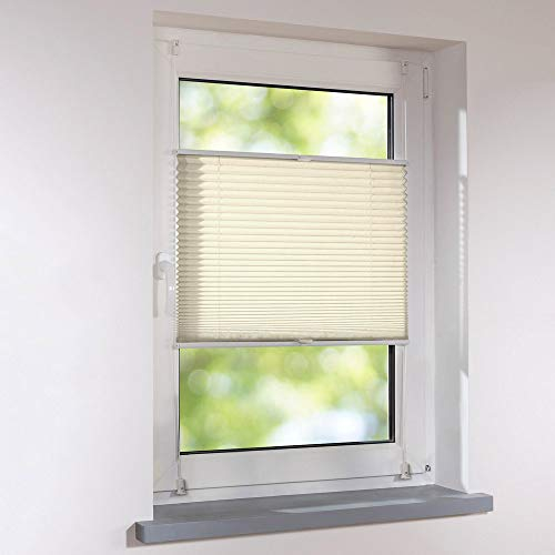 Plissee Klemmfix Faltstore UNIVERSAL Faltrollo ohne Bohren - 135 x 110 cm - creme