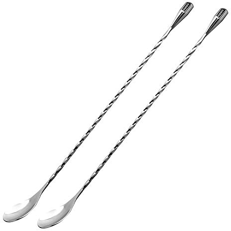 Hiware 2-Pack 12 Inches Stainless Steel Mixing Spoons, Spiral Pattern Bar Cocktail Shaker Spoon