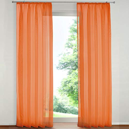 SIMPVALE 2er Set Vorhang durchsichtig Einfarbig Voile-Vorhänge mit Schienenhaken für Gardinen Schlafzimmer Wohnzimmer Balkon, Orange, 140X225 cm