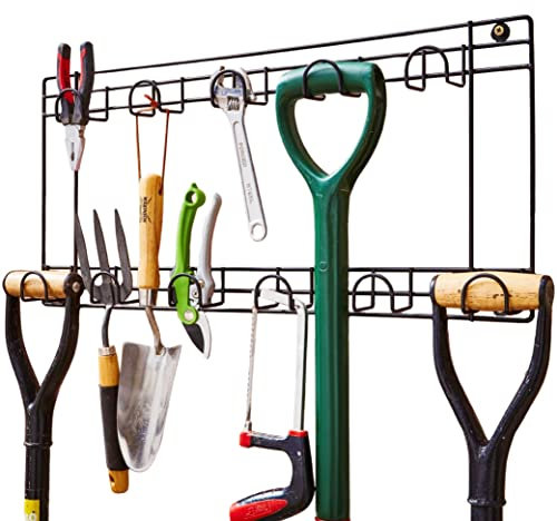 Direct Online Houseware House Of Home Tool & Garden Storage Rack Garage Storage Wall Hanging Shed Hooks For Gardening Tools, Equipment, Shovels, Rakes, Hose Two Tier Wall Mounted Garage Organiser