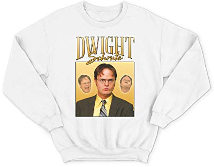 Sanfran Clothing Dwight Schrute Homage Funny Office TV Show Vintage Retro 90's Jumper Sweatshirt Extra Large/White