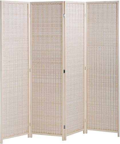 Bamboo Room Divider Folding Privacy Screen for Living Room Bedroom Study, Good Opacity Partition, Divider Has Anti-Slip Mats, Light and Easy to Move, Best Home Foldable Privacy Screen - 72H × 17.7W