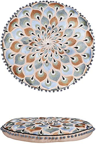 Orientalische Kissen Bodenkissen Bunt aus Baumwolle ø 55cm inklusive Füllung | Marokkanisches Sitzkissen Sitzpouf Azet -2- Rund | Orientalisches rundes Yogakissen Meditationskissen bestickt