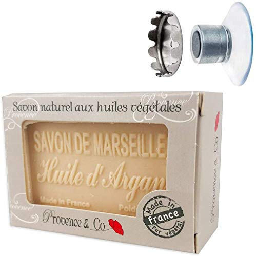 SudoreWell® Porte-Savon avec Aimant Plus Savon de Marseille fabriqué en France - Savon Naturel à l'huile d'argan 100g