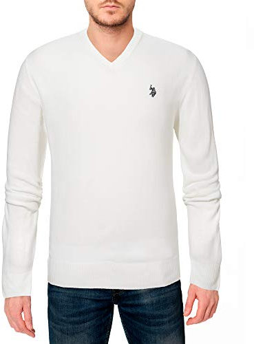 U.S. Polo Assn. Men's Solid V-Neck Sweater (XL, Winter White)