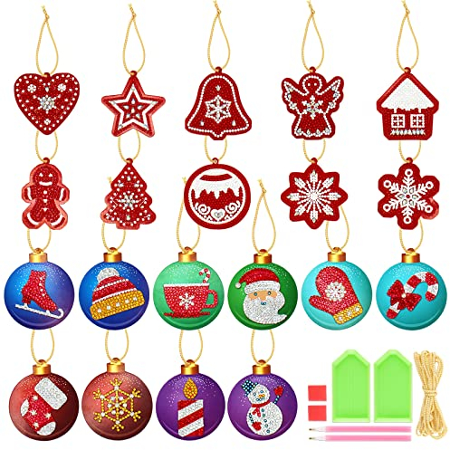 ABSDON 20Pcs DIY Diamond Painting Kit for Christmas Tree Pendants, Crystal Rhinestone Arts Craft, Hanging Ball Decorations for Christmas Tree Decor