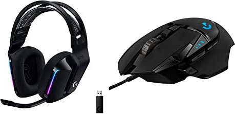 Logitech G733 LIGHTSPEED Wireless Gaming Headset with suspension headband, LIGHTSYNC RGB - Black & 502 HERO High Performance Wired Gaming Mouse, HERO 25K Sensor- Black