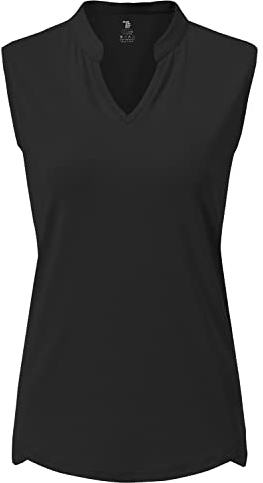 YSENTO Damen Sport Tank Top Ärmelloses Golf Poloshirt Atmungsaktive Tennis Shirt Oberteile mit V-Ausschnitt(Schwarz,L)