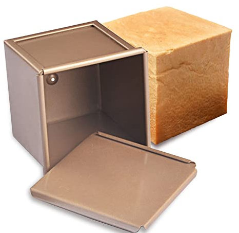 CANDeal Lot de 2 Mini moules à Pain Pullman en Aluminium antiadhésif avec Couvercle, boîte à Pain carrée pour Cuisson au Four, 10 cm x 10 cm x 10 cm (Appartement)